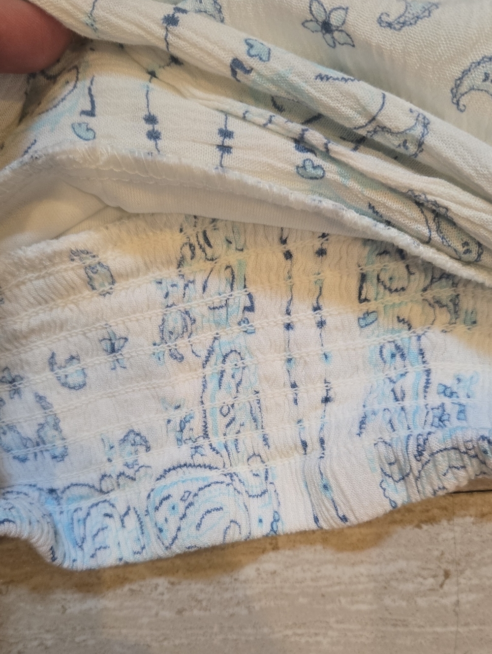 Ocean Drive White/Blue Design Print One Shoulder Side Tie Top - Picture 6 of 9